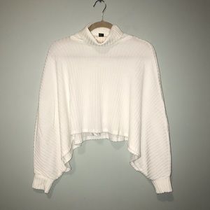 White crop ribbed turtle neck sweater